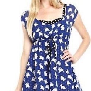 Hot topic Blue bunny and black polka dot dress. Size medium to small fit.